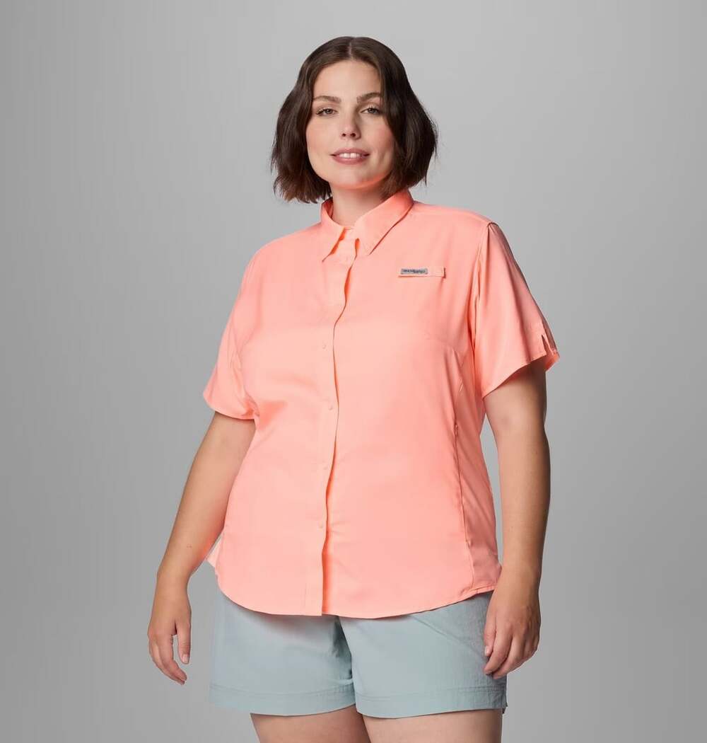 Columbia PFG Tamiami II Omni-Shade Short Sleeve Fishing Shirt Salmon Pink XL
